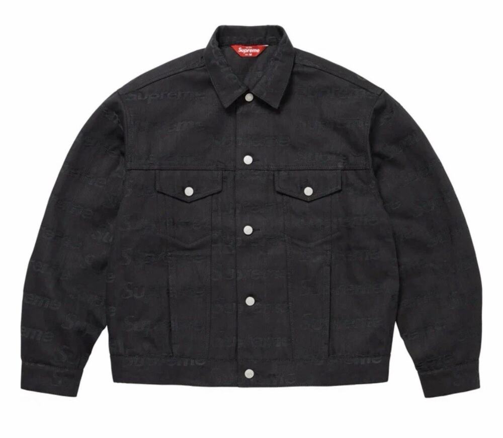 Supreme Jacquard Logos Denim Trucker Jacket Mens Size Medium